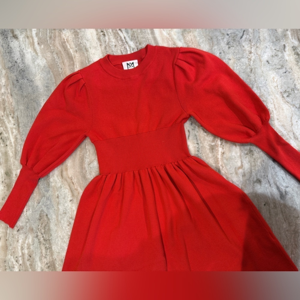 Girls MILLY MINIS Red Fit & Flare Ribbed long sleeve dress- Size 7/8 - Picture 3 of 6